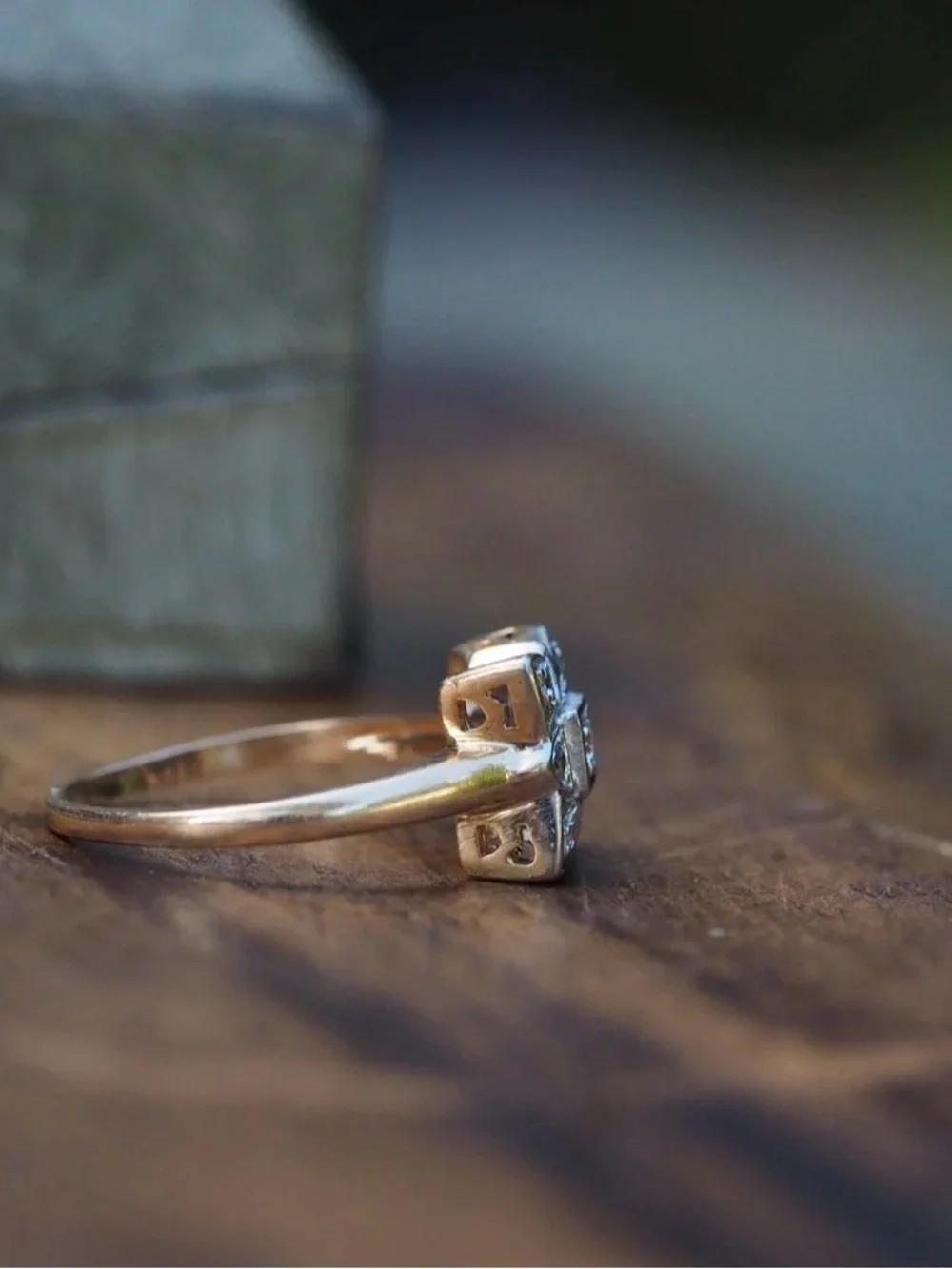 Vintage-Inspired Gold and Silver Floral Diamond Ring